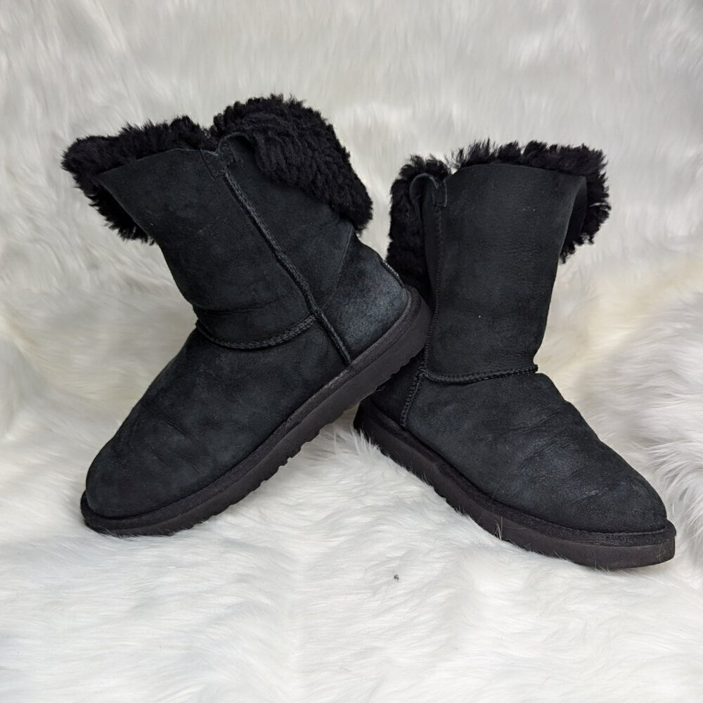 UGG Swarovski Bailey Button Bling Black Classic Calf Boots Women's Size US 8